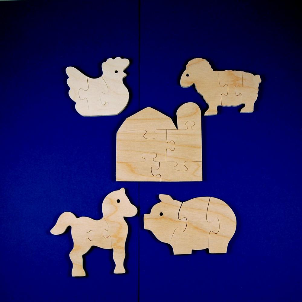 Farm Party Favors - Childrens Wood Puzzles - Package Of 10 Farm Animal And Barn Puzzles - All Natural Wooden Toys - Fun For Toddler Partys